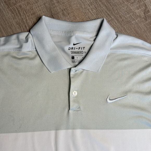 NIKE DRI-FIT Men’s Light Gray White Colorblock Short Sleeve Golf Polo Shirt - Picture 2 of 7